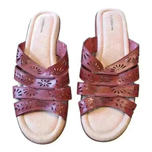 Women's Croft & Barrow Burgundy Maroon Slip On Sandals Shoes‎ Slides 9.5 M